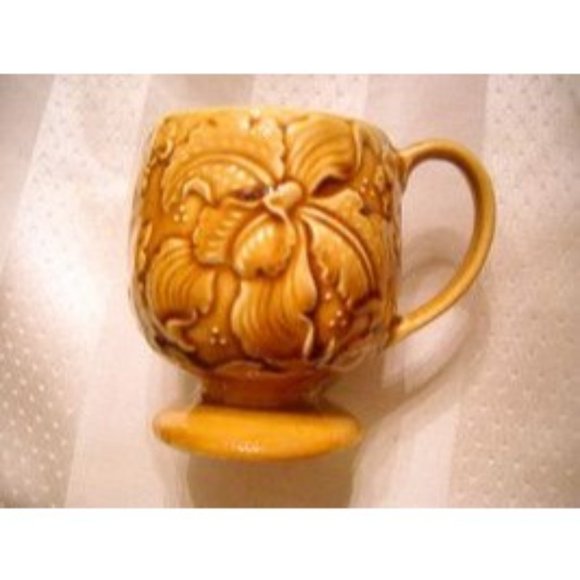 Royal Sealy Golden Brown Tropical Flowers Footed Coffee Mug Cup Collectible - Picture 1 of 5